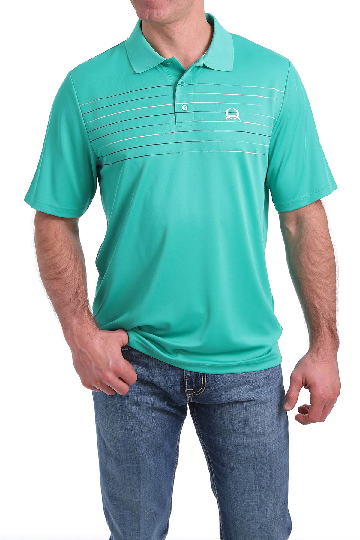Cinch Arenaflex Men's Polo Shirt Green White Navy Stripes XXLarge Moisture Wick 192584163278 | eBay